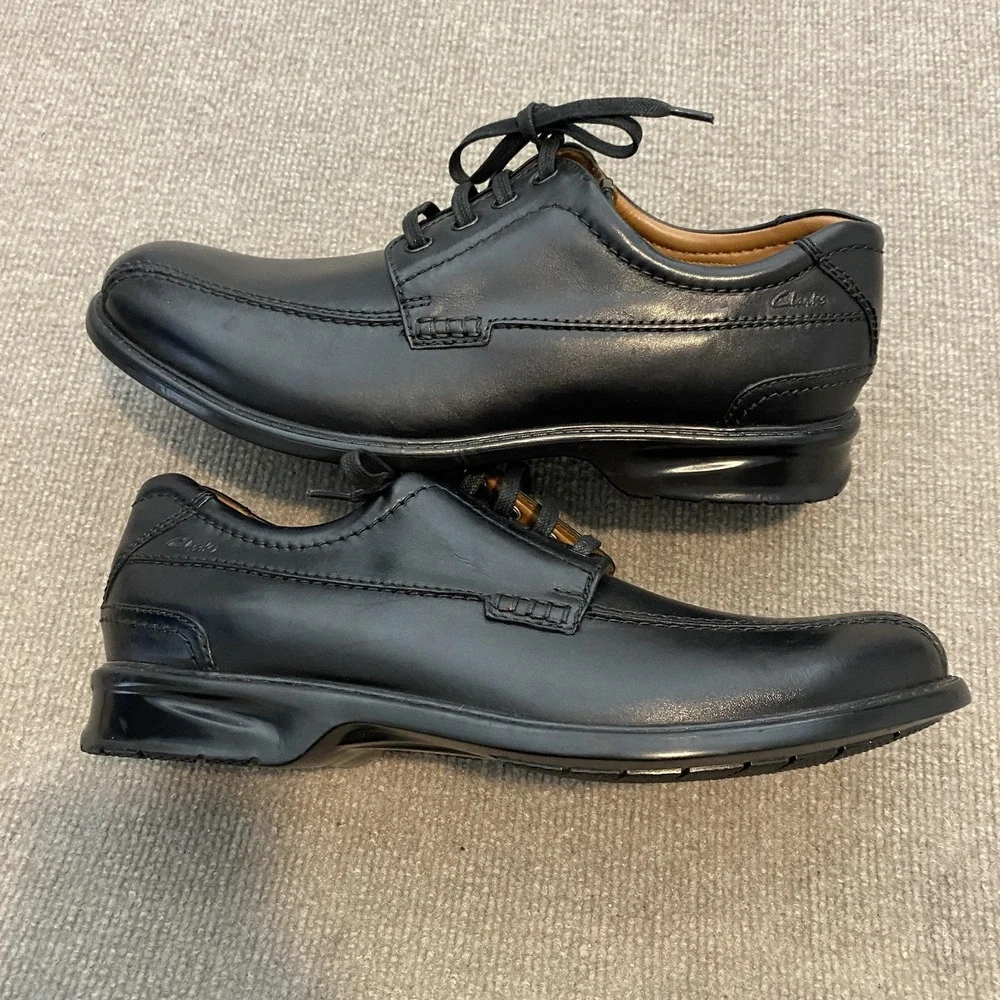 Clarks Shoes Mens Size 12 M Black Leather Derby Dress Oxfords Comfort Square Toe